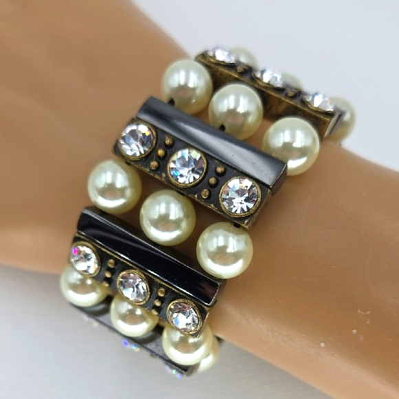 Lia Sophia Rhinestone & Faux Pearl Stretch Bracelet - Picture 1 of 5